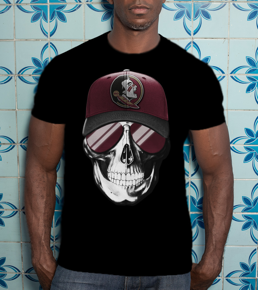 Skull Wearing Florida State Seminoles Cap With Sunglasses T-Shirt