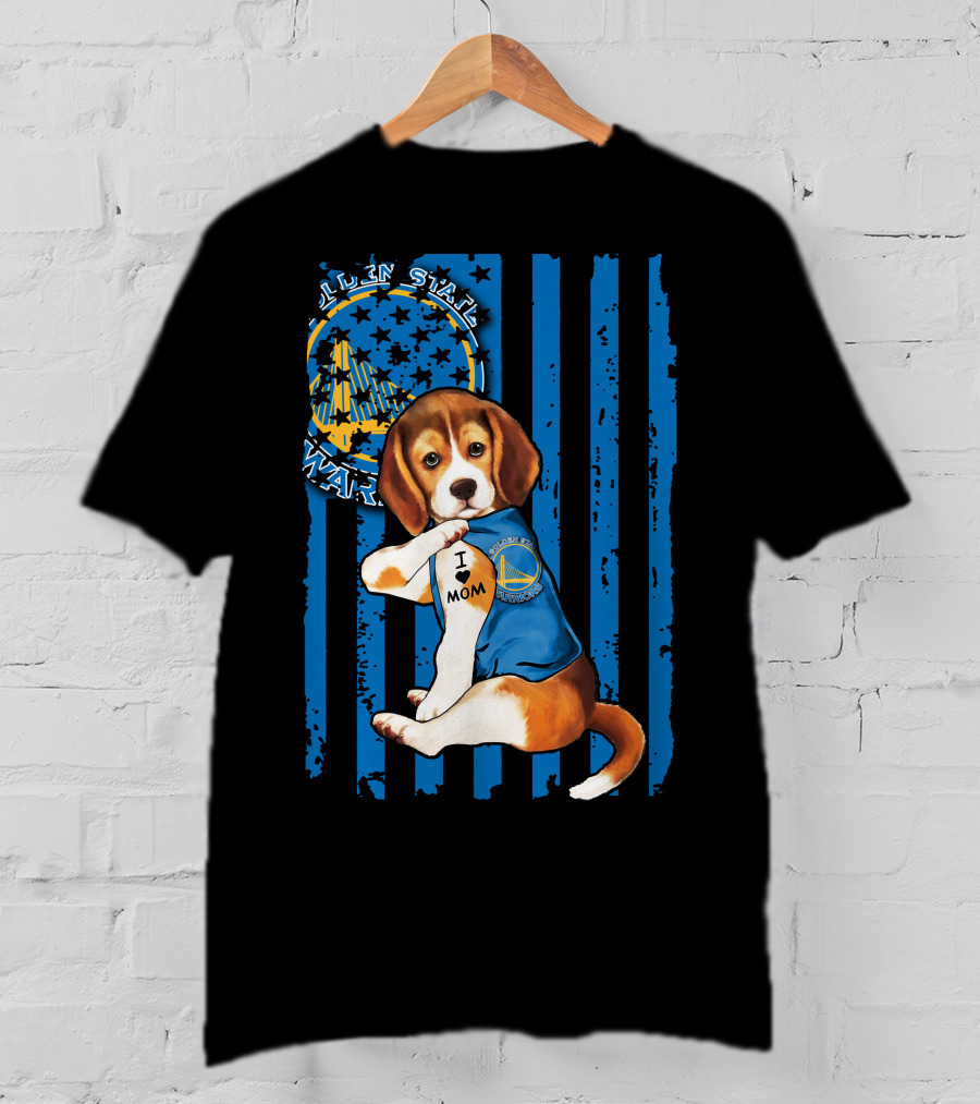 Golden State Warriors Beagle I Love Mom Tattoo T-Shirt