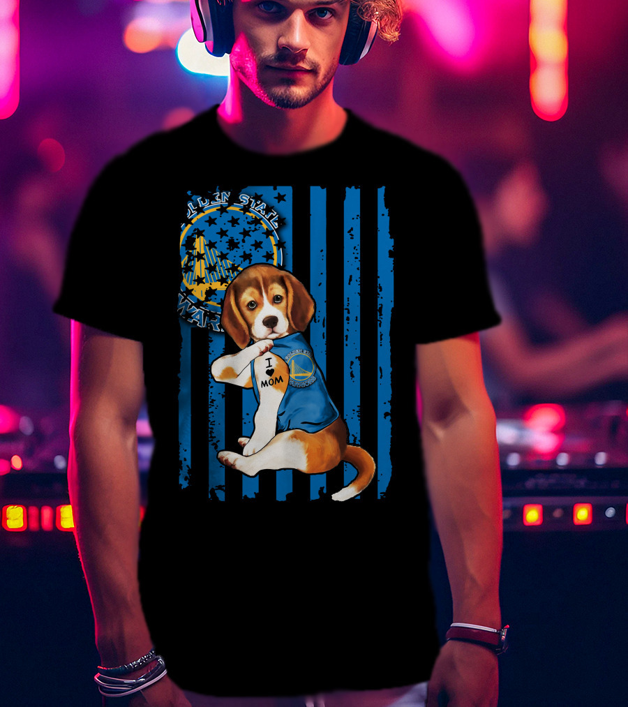 Golden State Warriors Beagle I Love Mom Tattoo T-Shirt