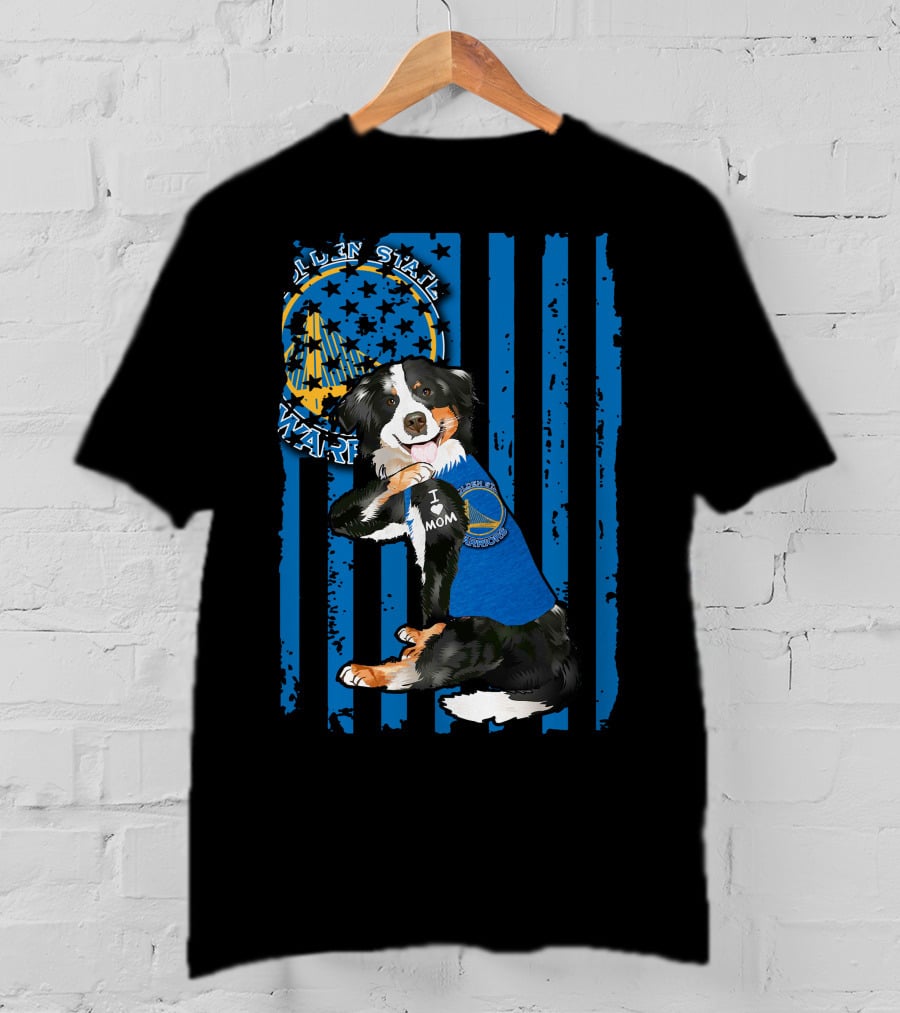 Golden State Warriors Border Collie Fan I Love Mom T-Shirt