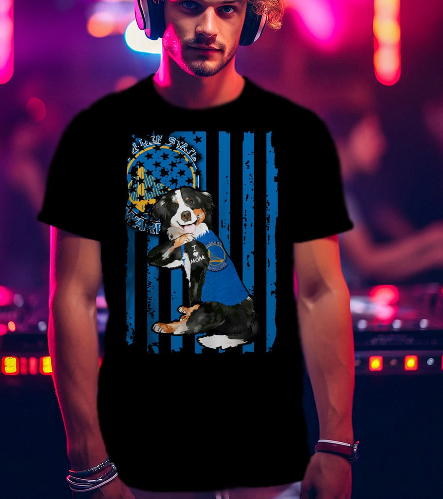 Golden State Warriors Border Collie Fan I Love Mom T-Shirt