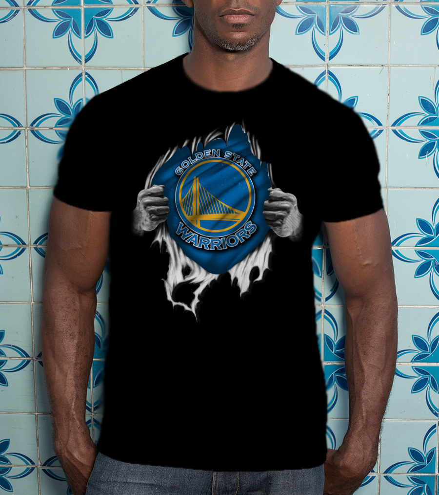 Torn Golden State Warriors Blue T-Shirt