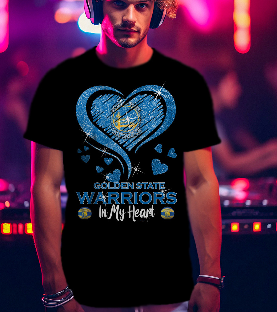 Golden State Warriors In My Heart Sparkling Logo Hearts T-Shirt