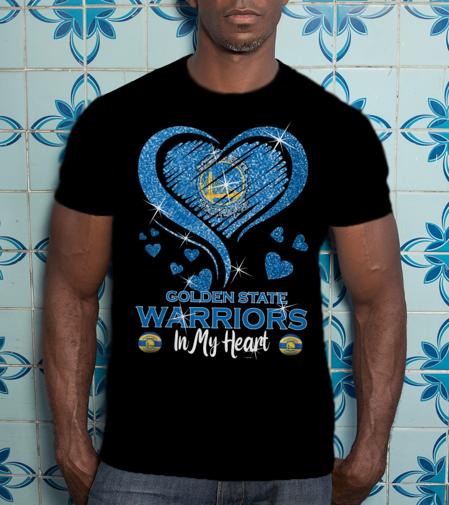 Golden State Warriors In My Heart Sparkling Logo Hearts T-Shirt