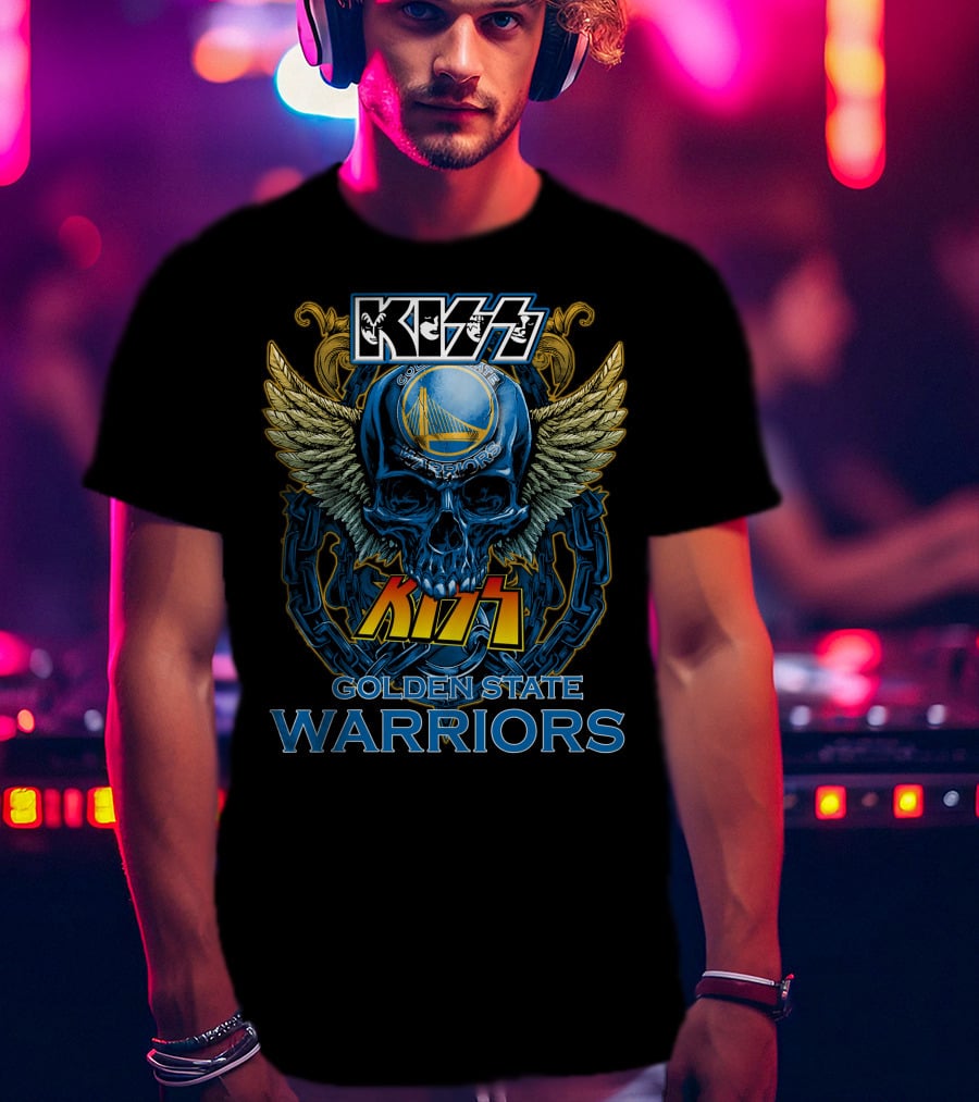 Kiss Golden State Warriors Blue Skull With Wings And Chains T-Shirt