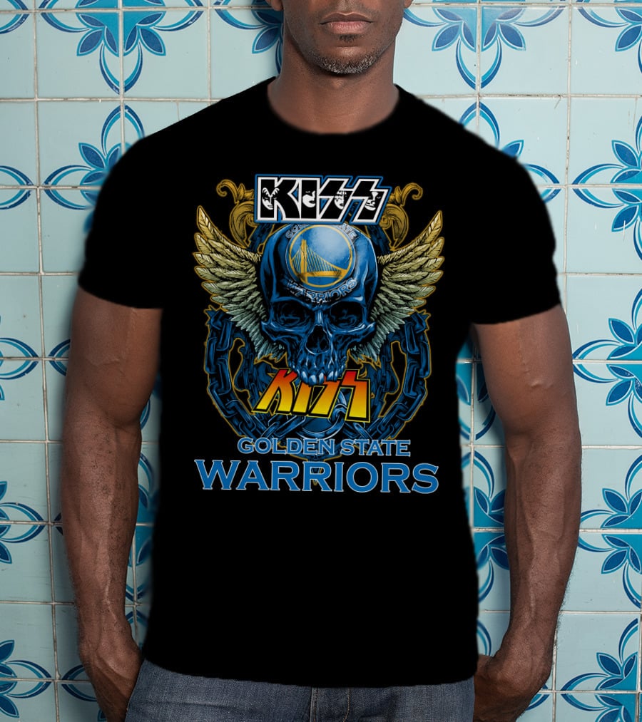 Kiss Golden State Warriors Blue Skull With Wings And Chains T-Shirt