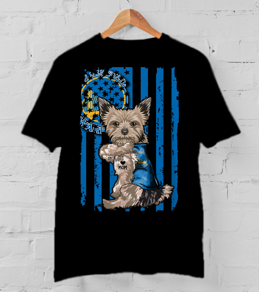 Golden State Warriors Yorkshire Terrier I Love Mom T-Shirt