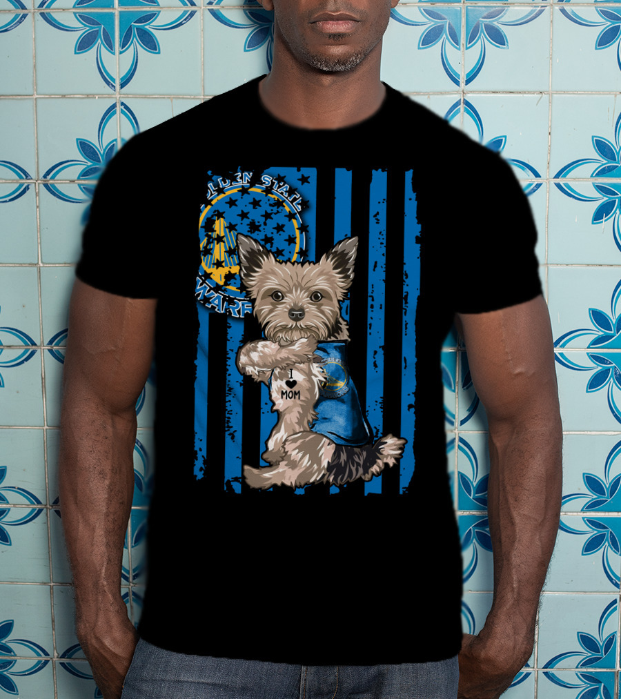 Golden State Warriors Yorkshire Terrier I Love Mom T-Shirt