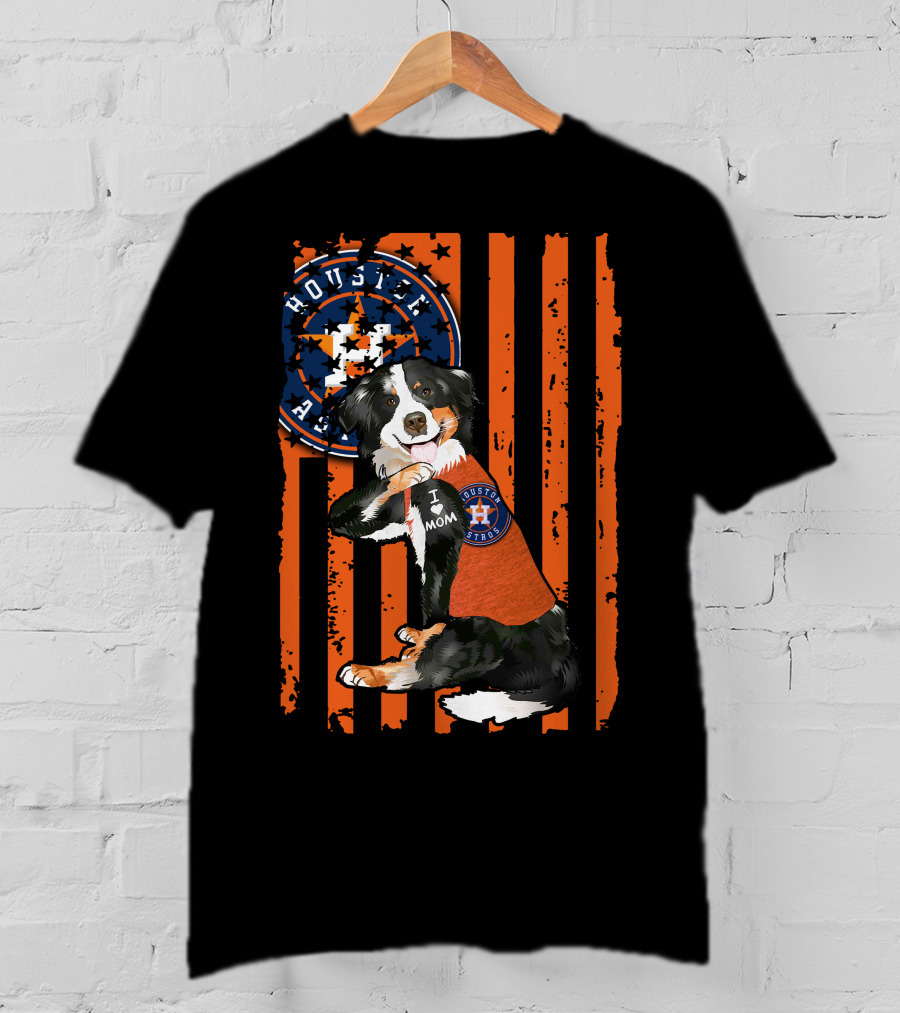 Border Collie I Love Mom Houston Astros Fan Stripes T-Shirt