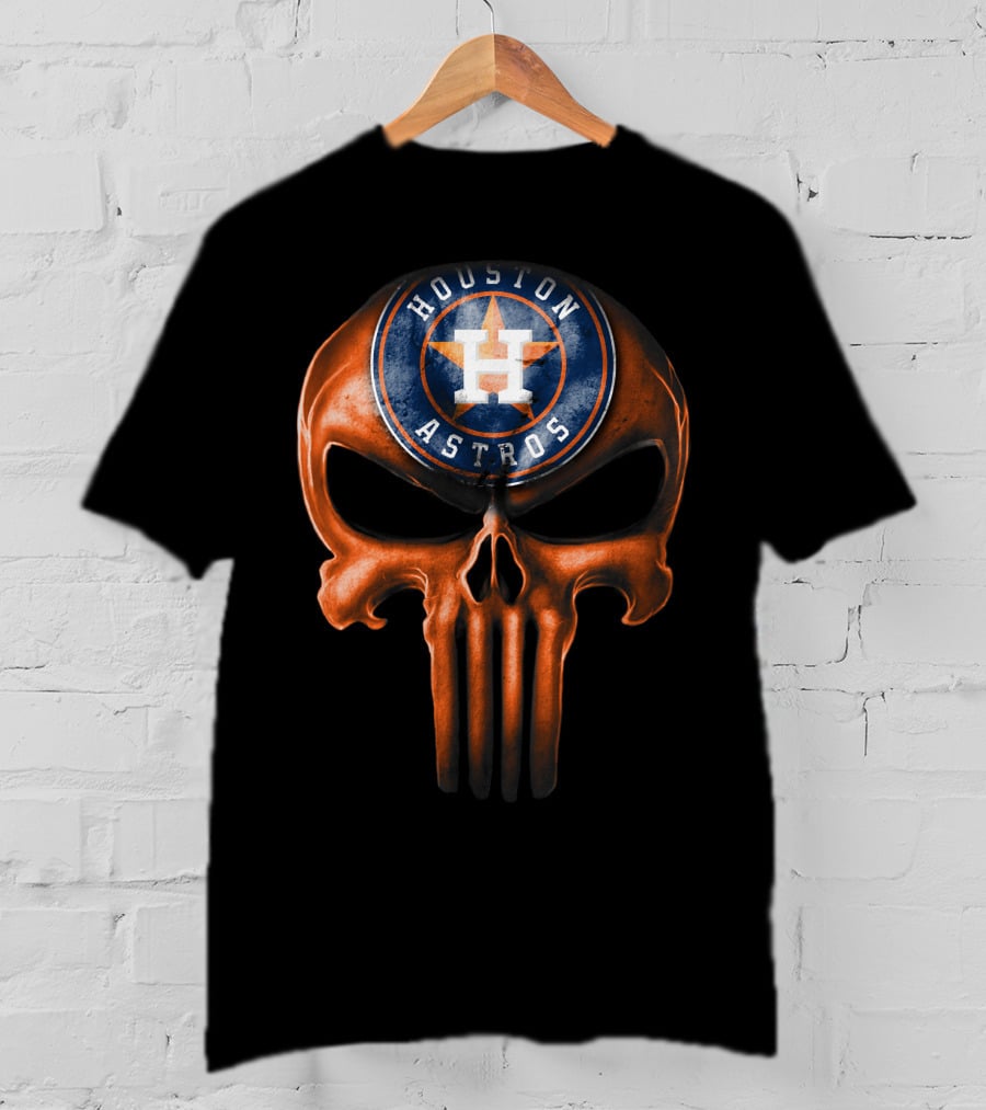 Skull With Houston Astros Baseball Emblem T-Shirt