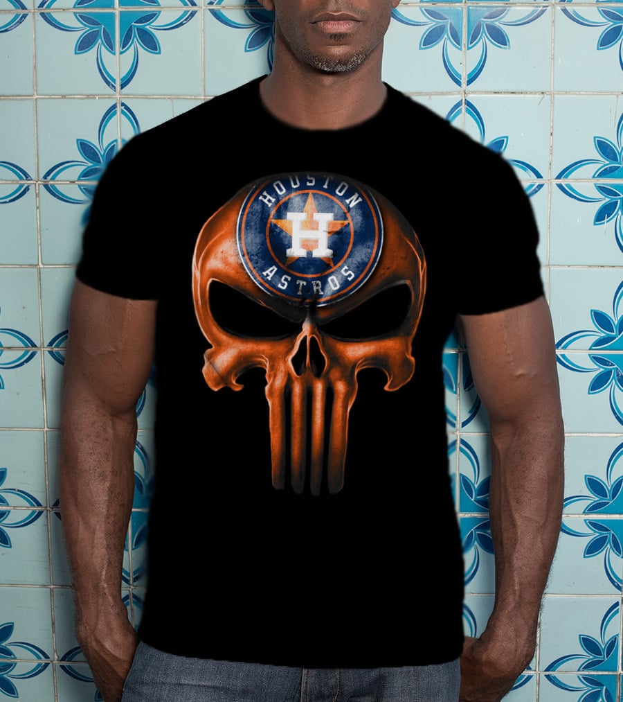 Skull With Houston Astros Baseball Emblem T-Shirt
