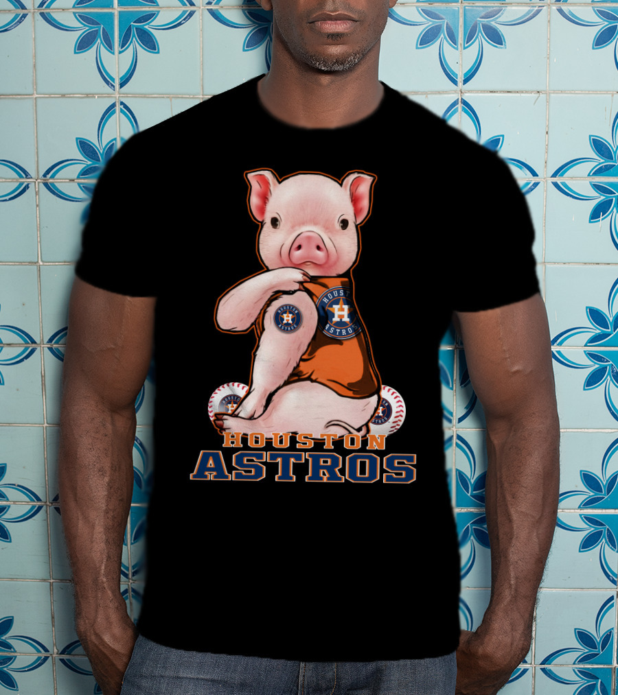 Pig Wearing Houston Astros Jersey With Logo And Baseballs T-Shirt