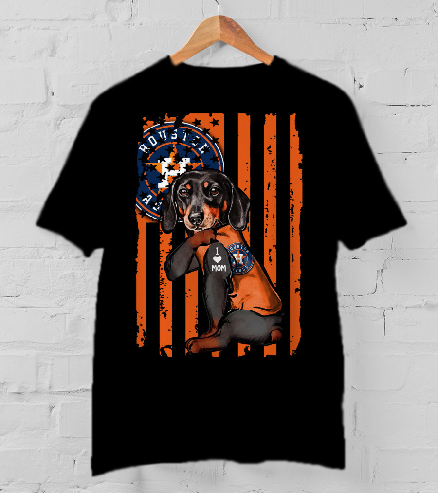 Dachshund I Love Mom Houston Astros T-Shirt