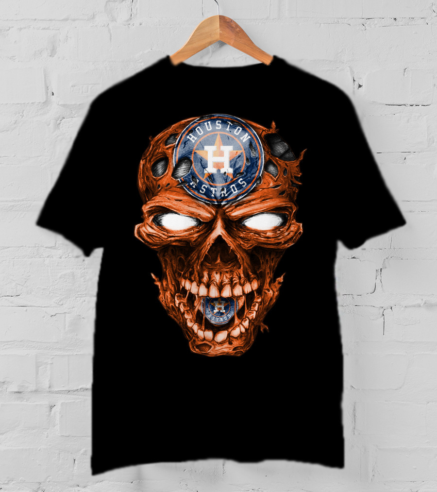 Skull V2 Houston Astros Logo Creepy Orange Skeleton T-Shirt