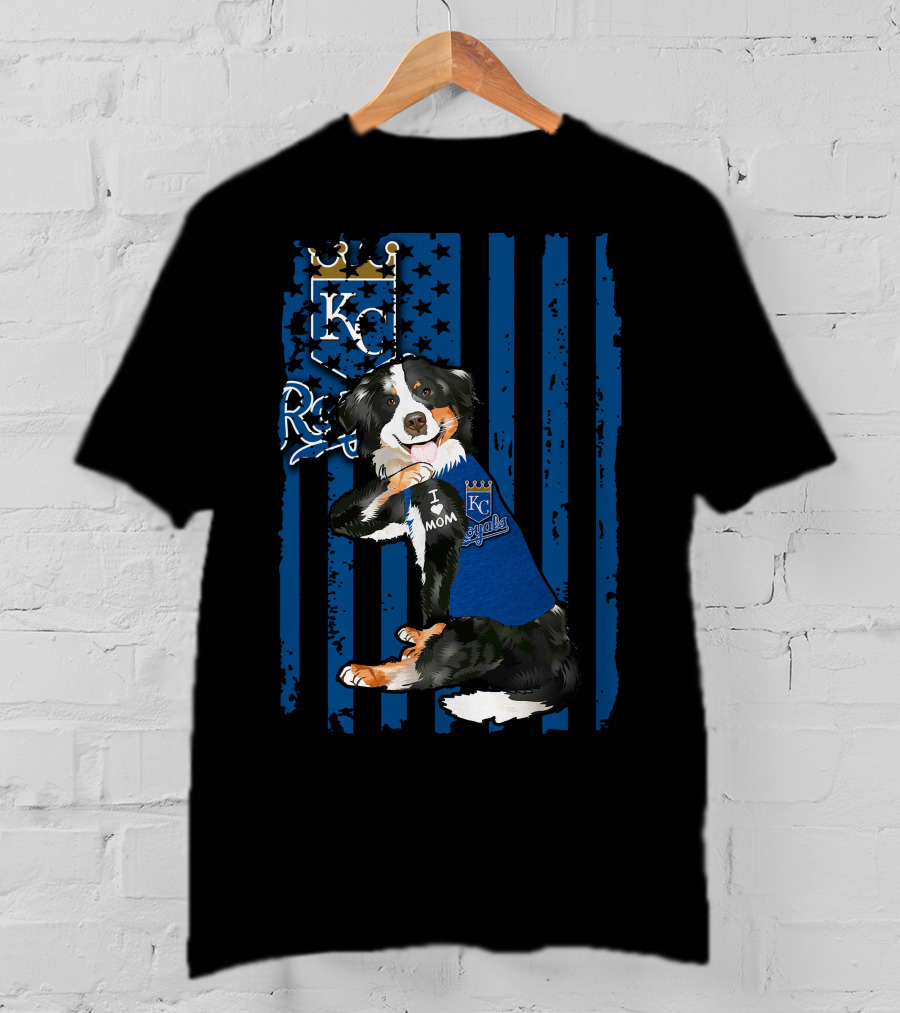 Border Collie Kansas City Royals I Love Mom Blue Stripes Stars T-Shirt