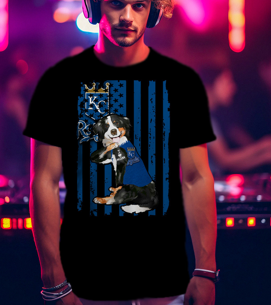 Border Collie Kansas City Royals I Love Mom Blue Stripes Stars T-Shirt