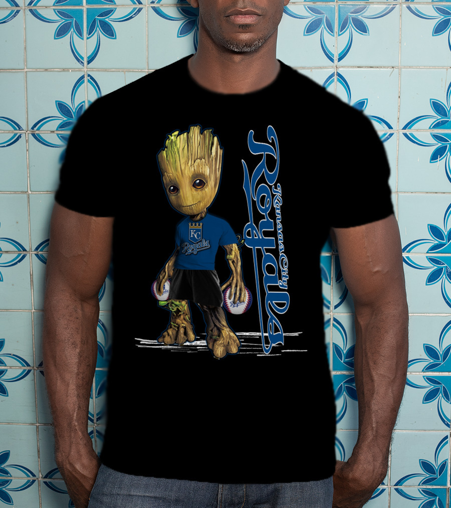 Groot Kansas City Royals Baseball Fan Character With Team T-Shirt