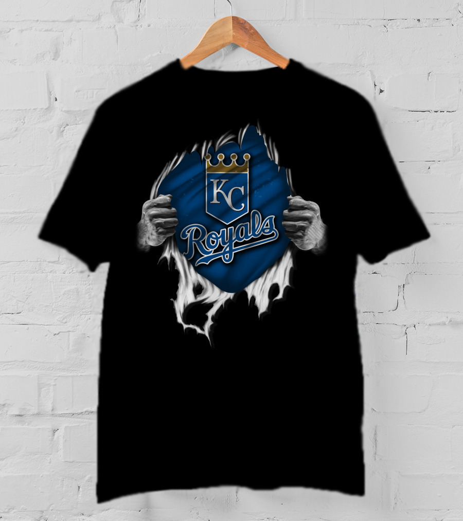 KC Royals Torn Shield Symbol With Crown And Hands T-Shirt