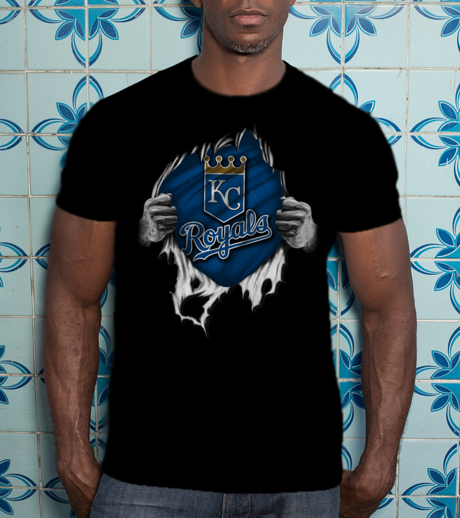 KC Royals Torn Shield Symbol With Crown And Hands T-Shirt