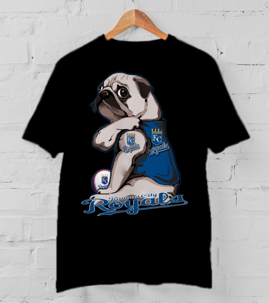 Kansas City Royals Pug With KC Royals Logo And Baseball T-Shirt
