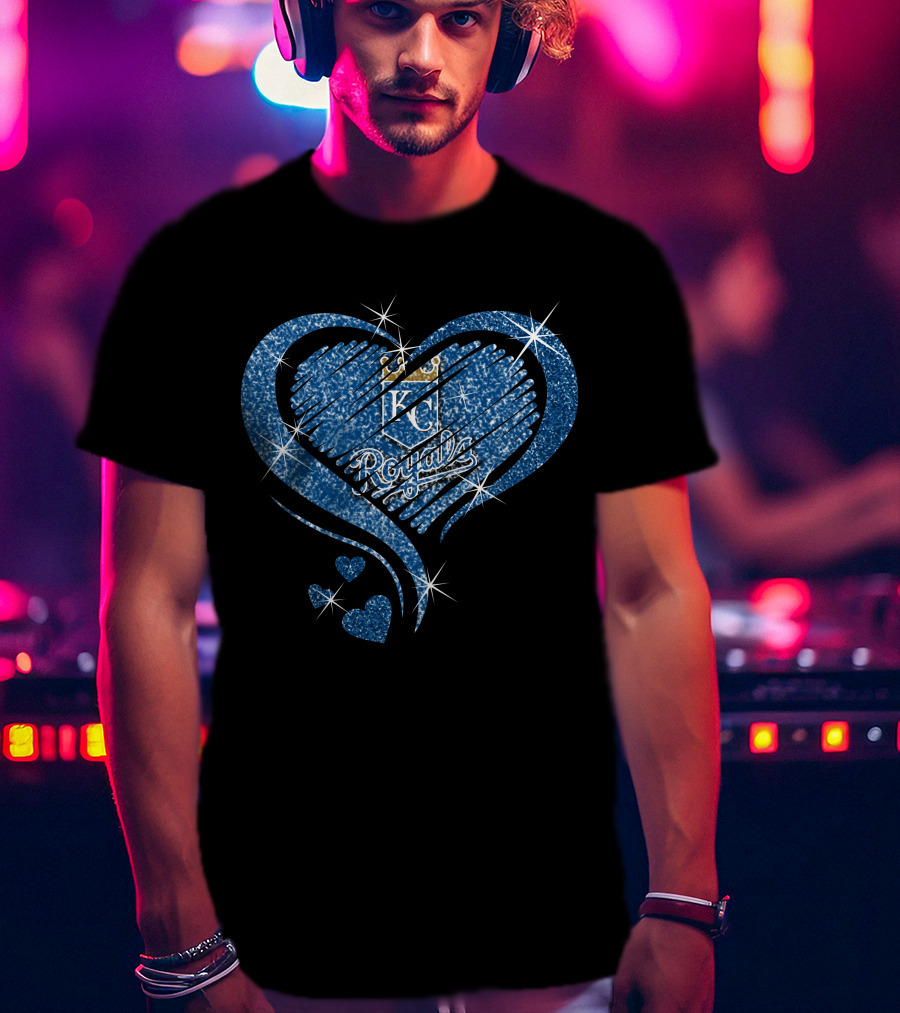 Heart Diamond KC Royals Blue Sparkle T-Shirt