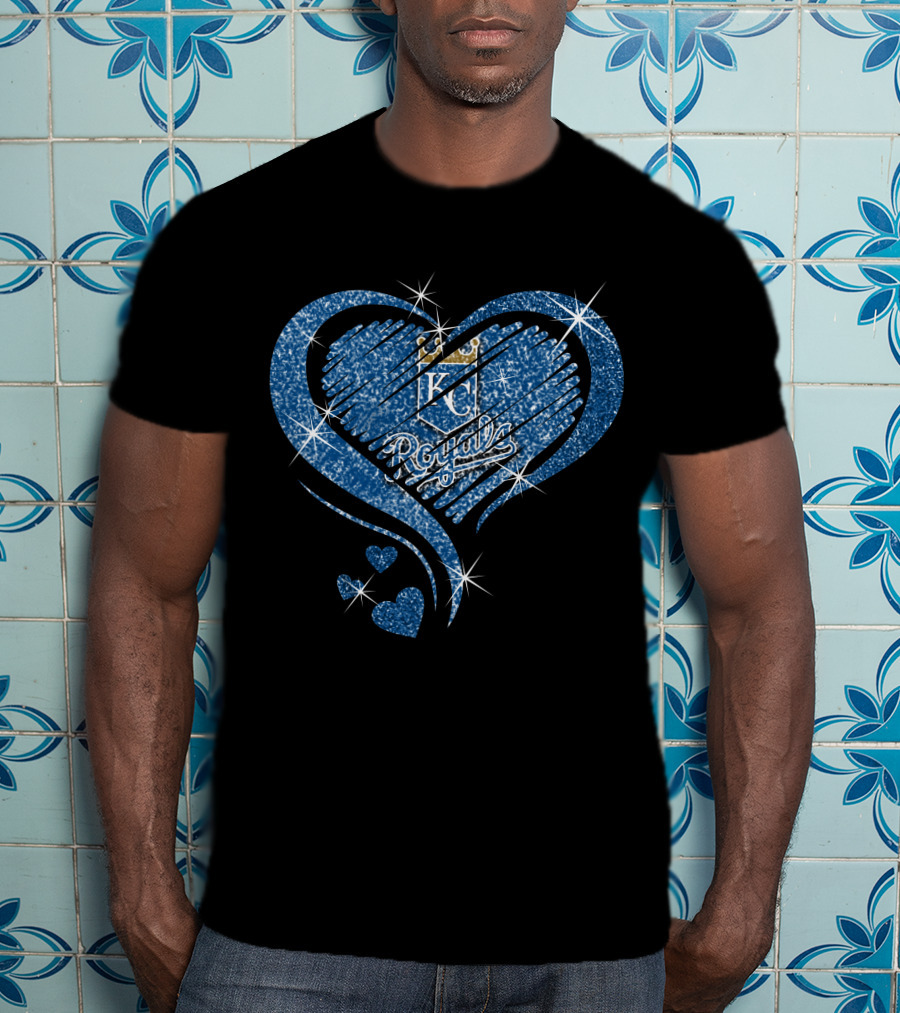 Heart Diamond KC Royals Blue Sparkle T-Shirt