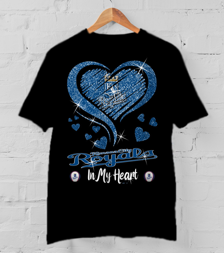 Kansas City Royals In My Heart Sparkling Blue Heart T-Shirt
