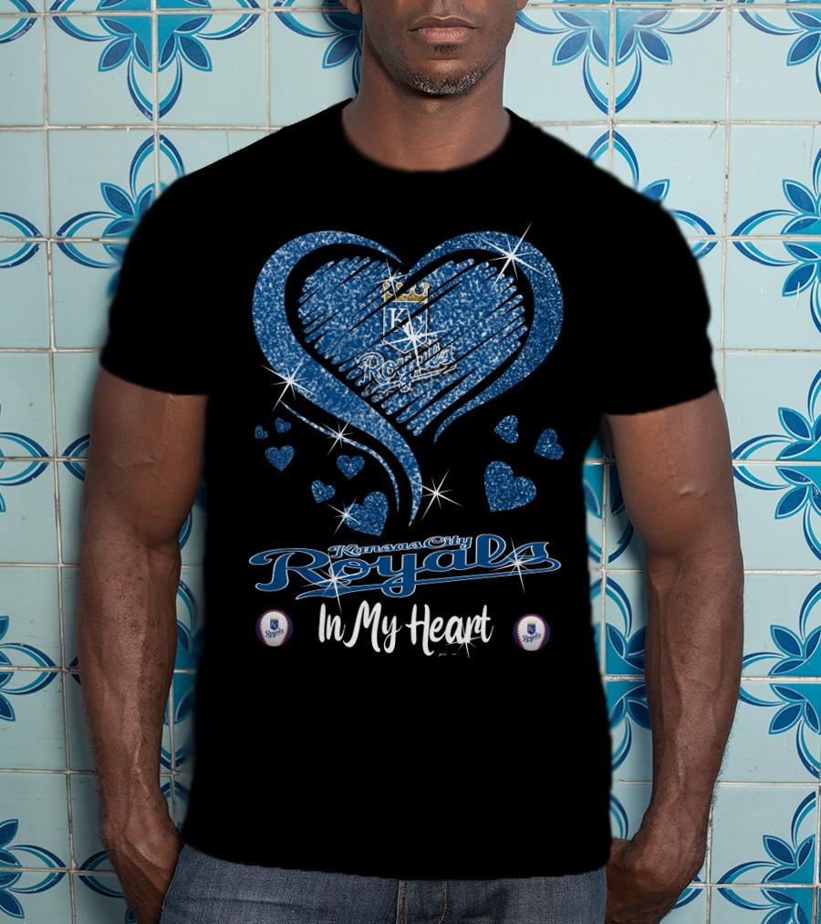 Kansas City Royals In My Heart Sparkling Blue Heart T-Shirt