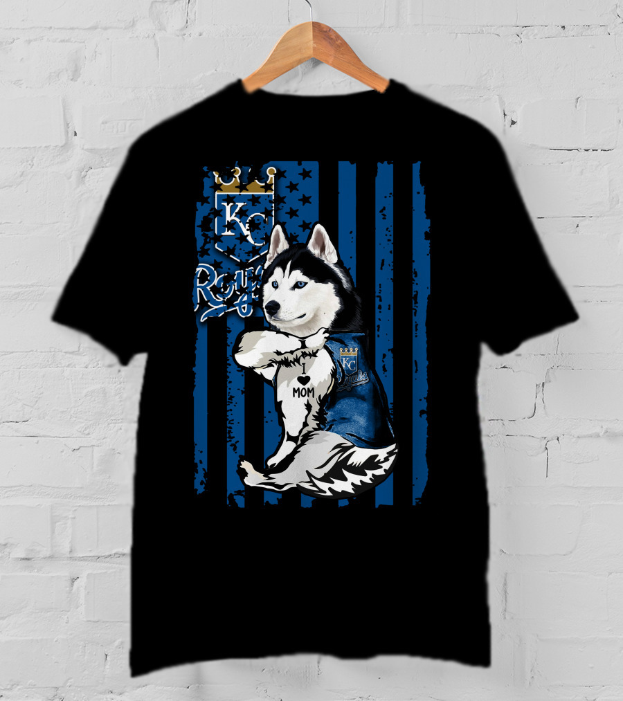 Siberian Husky KC Royals Mom Blue Stripes T-Shirt