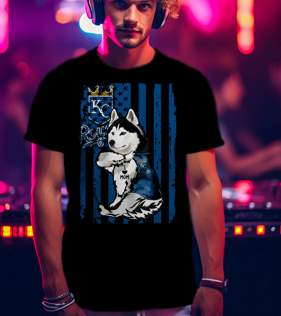 Siberian Husky KC Royals Mom Blue Stripes T-Shirt