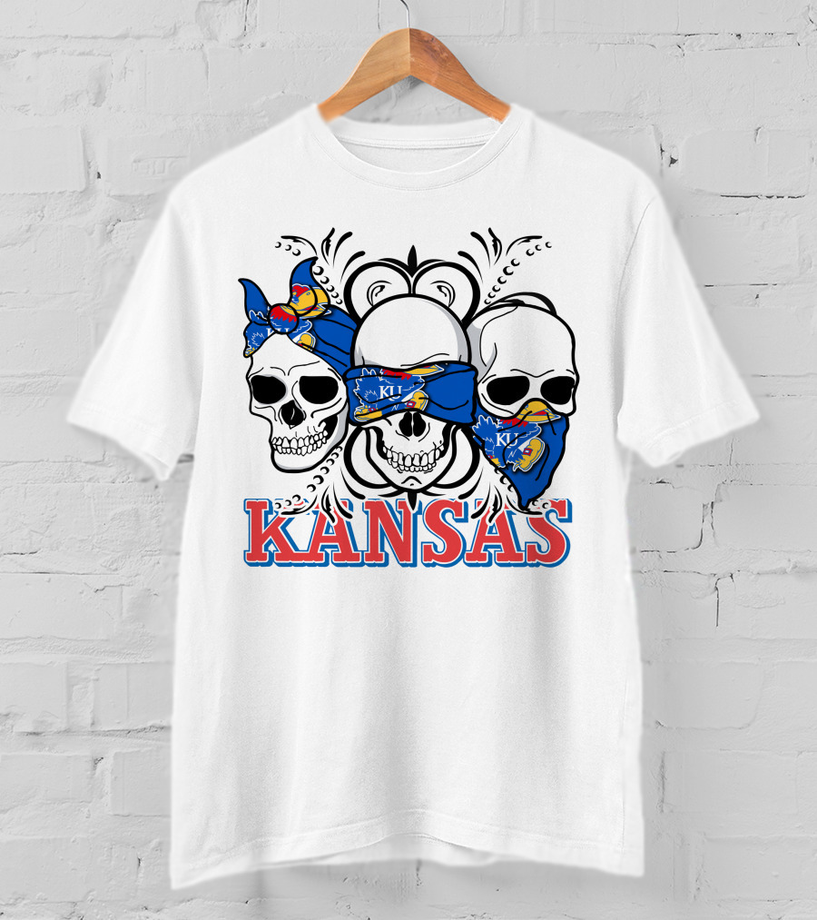Kansas Jayhawks Skulls Bandana T-Shirt