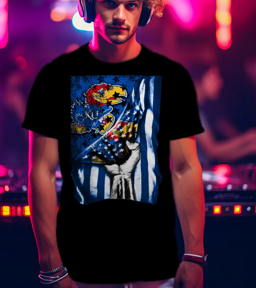 Kansas Jayhawks American Flag Dual T-Shirt
