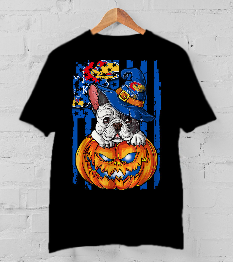 Kansas Jayhawks Bulldog Halloween Pumpkin Wizard Hat T-Shirt