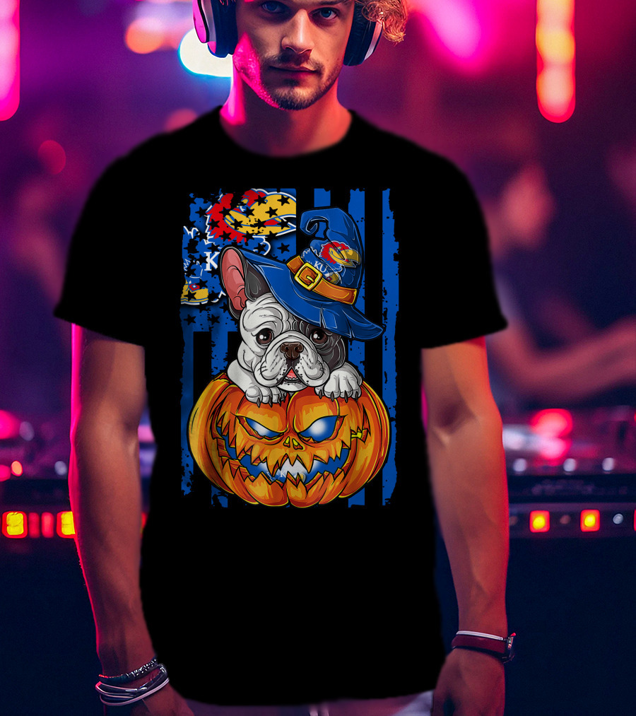 Kansas Jayhawks Bulldog Halloween Pumpkin Wizard Hat T-Shirt