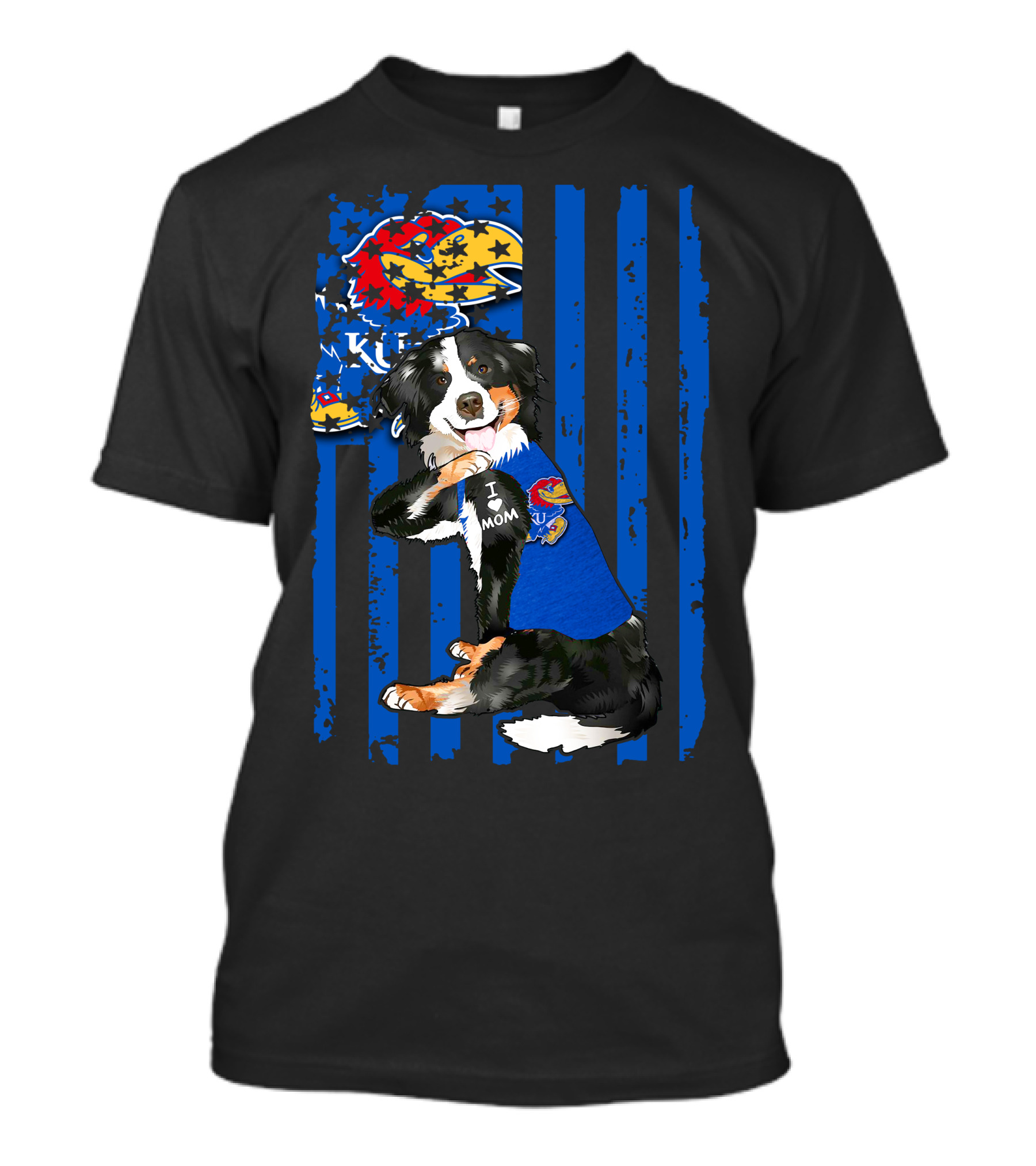 Border Collie I Love Mom Kansas Jayhawks Flag T-Shirt