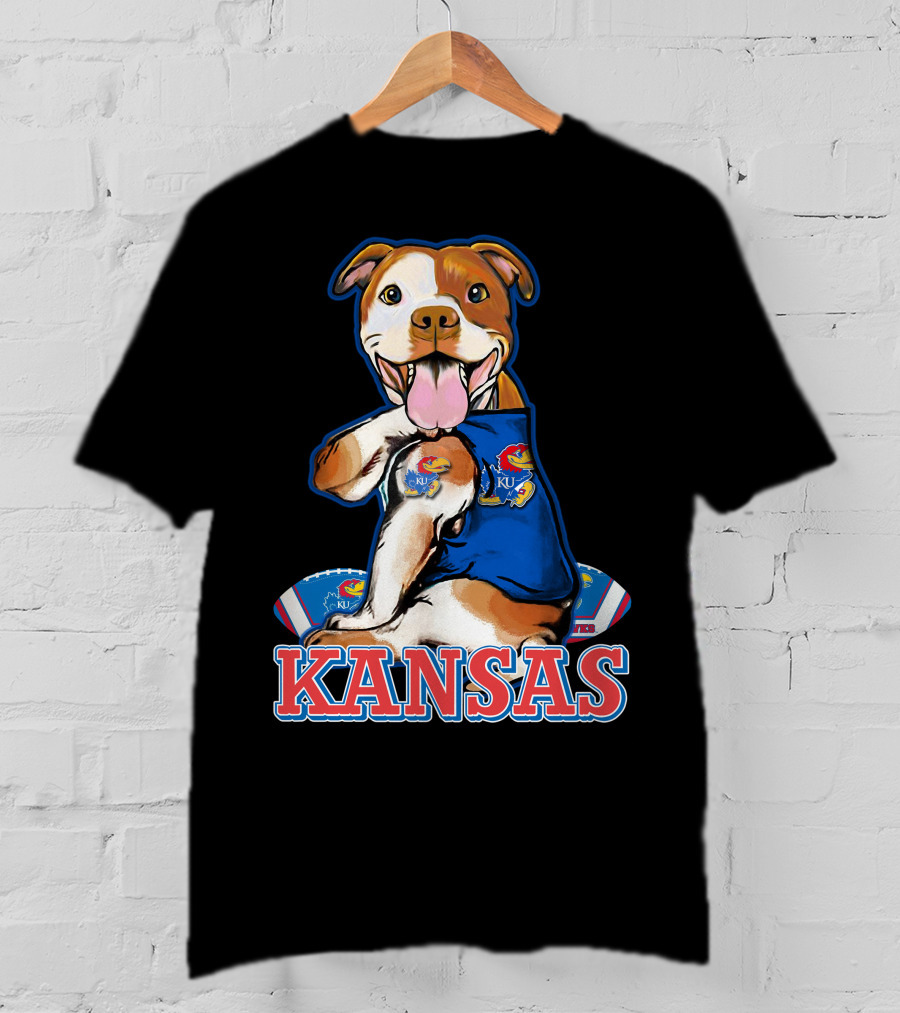 Kansas Pitbull Mascot With Jayhawks Football T-Shirt