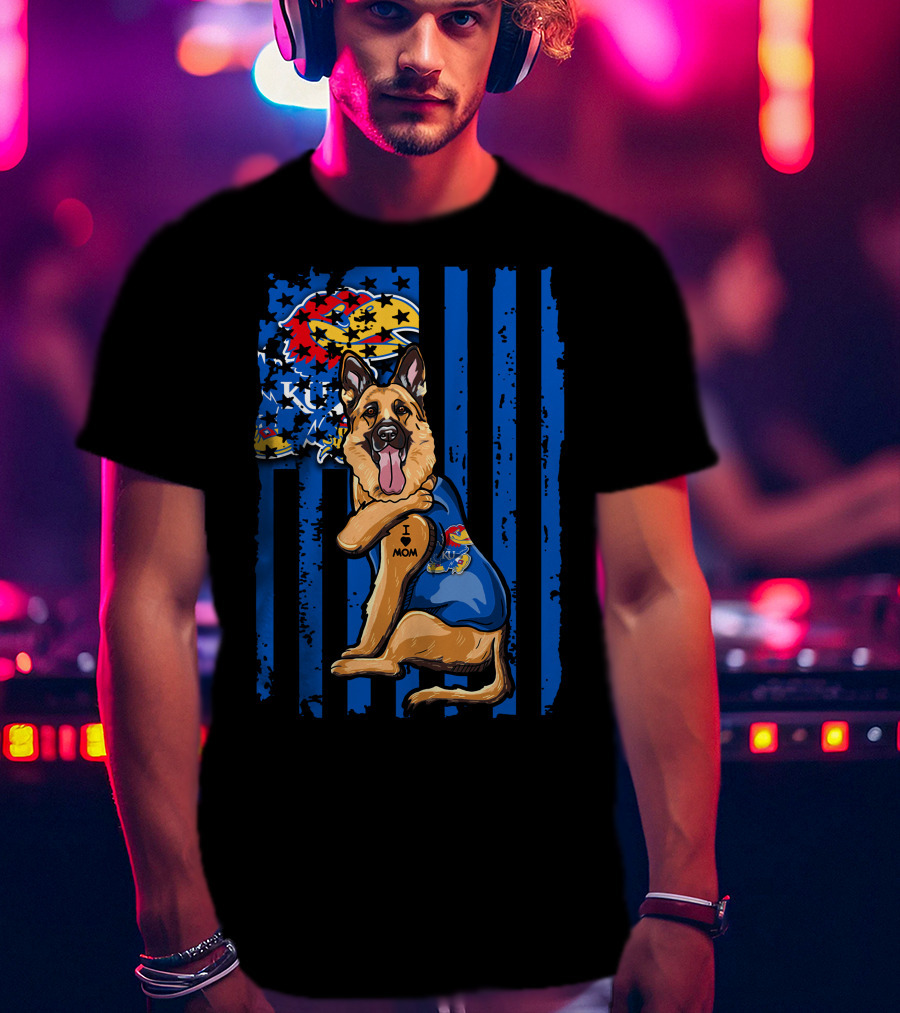 German Shepherd KU Mom Kansas Jayhawks Flag T-Shirt