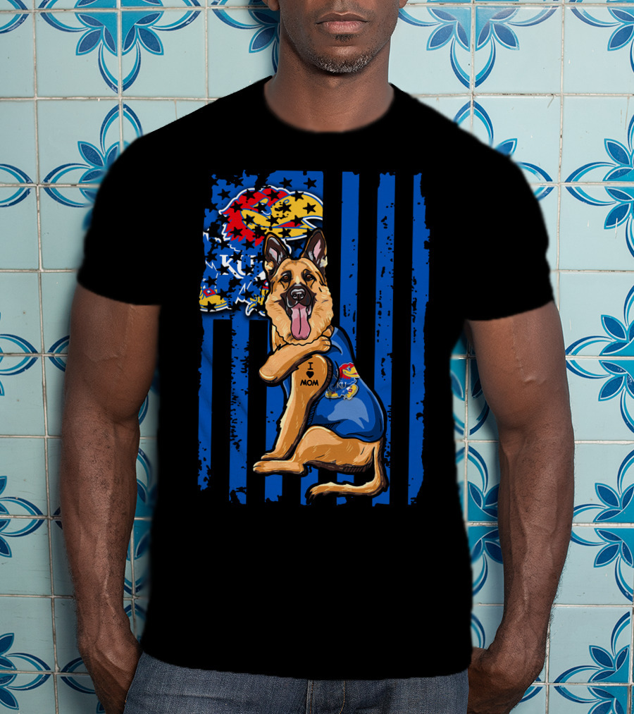German Shepherd KU Mom Kansas Jayhawks Flag T-Shirt