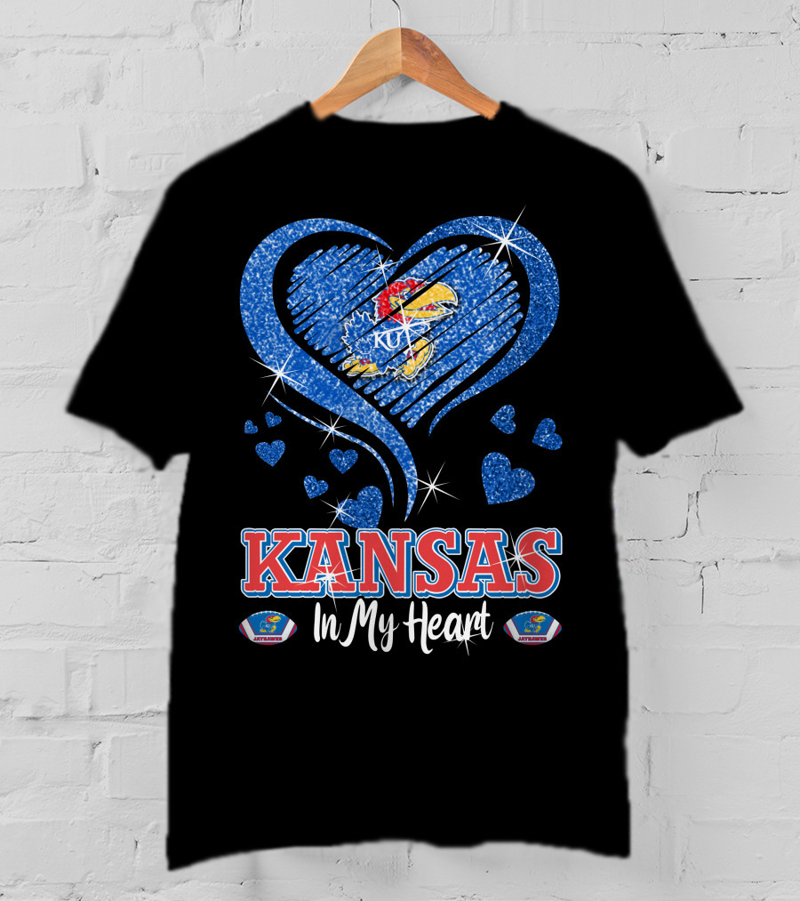 Kansas Jayhawks Heart KU Love Glitters Kansas In My Heart T-Shirt
