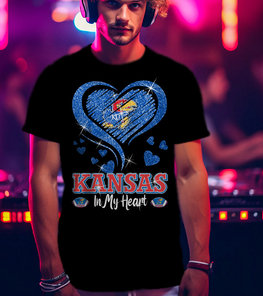 Kansas Jayhawks Heart KU Love Glitters Kansas In My Heart T-Shirt