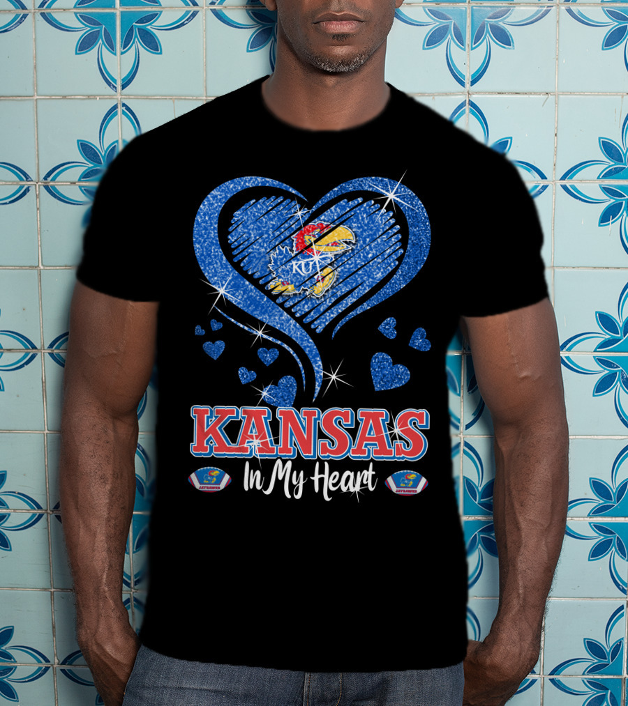 Kansas Jayhawks Heart KU Love Glitters Kansas In My Heart T-Shirt