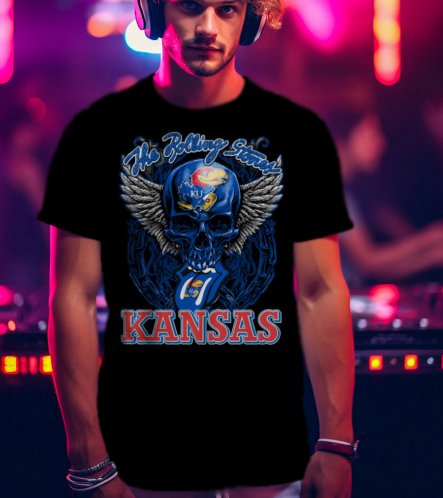 The Rolling Stones Kansas Jayhawks Ku Winged Skull T-Shirt
