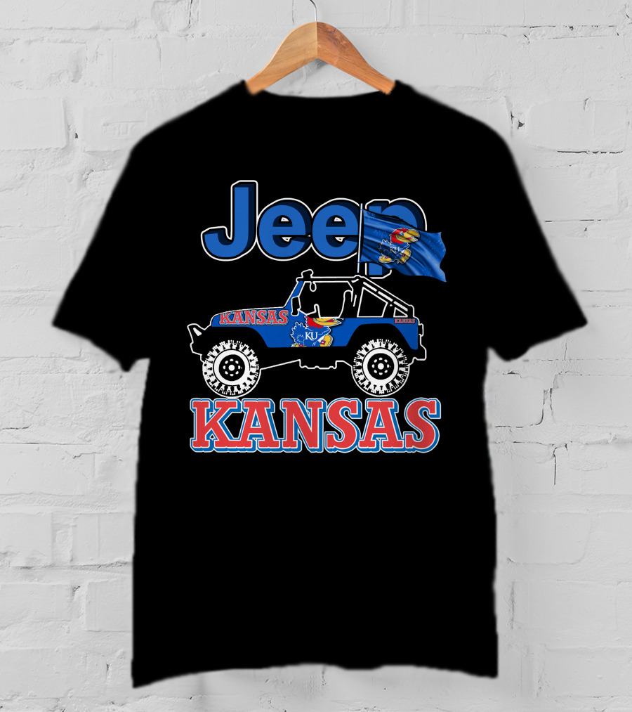 Jeep Kansas Jayhawks KU Logo And Flag T-Shirt