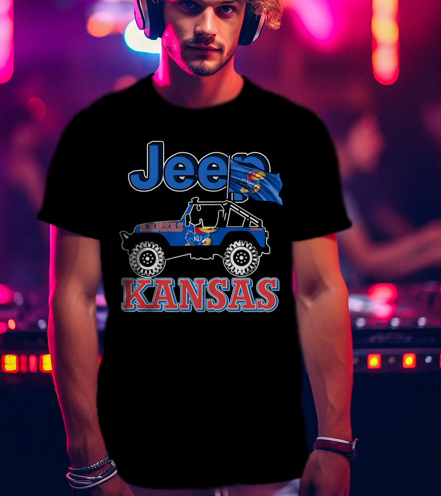Jeep Kansas Jayhawks KU Logo And Flag T-Shirt
