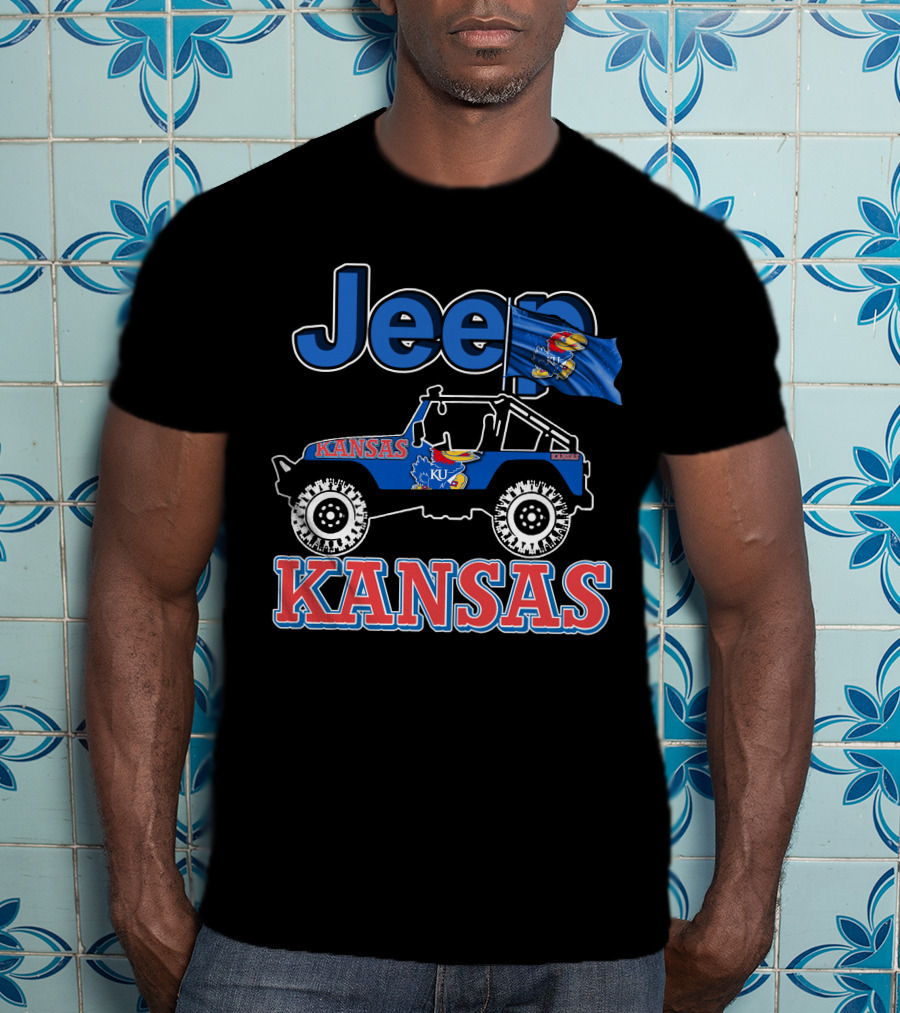 Jeep Kansas Jayhawks KU Logo And Flag T-Shirt