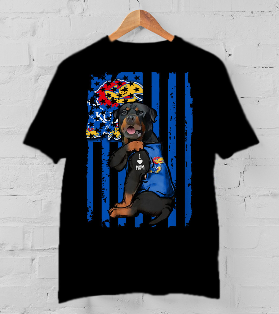 Rottweiler Kansas Jayhawks I Love Mom T-Shirt