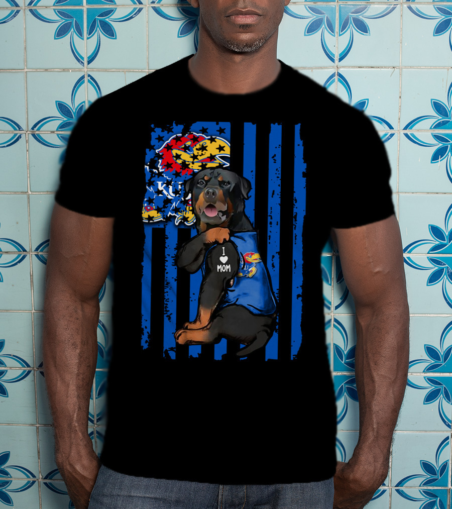 Rottweiler Kansas Jayhawks I Love Mom T-Shirt