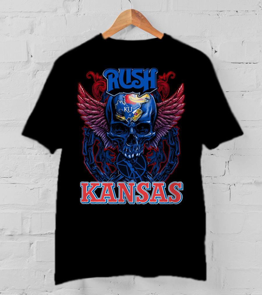 Rush KU Kansas Jayhawks Skull Winged T-Shirt