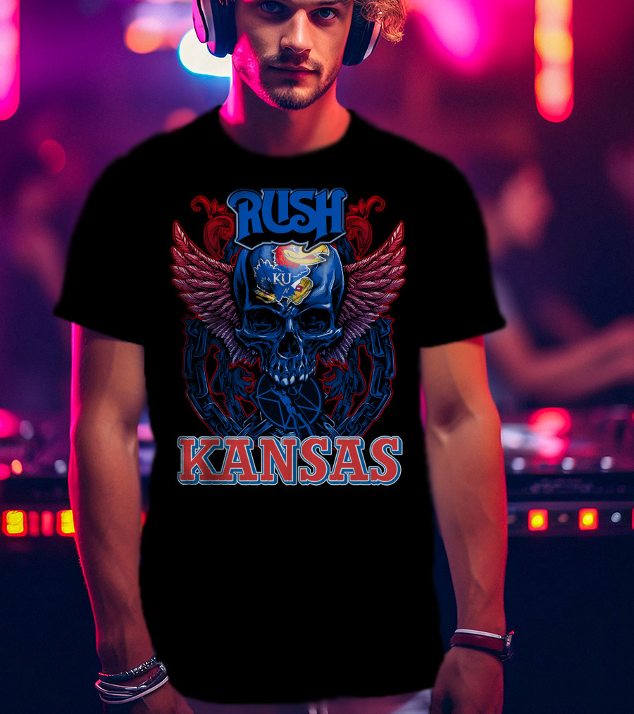 Rush KU Kansas Jayhawks Skull Winged T-Shirt