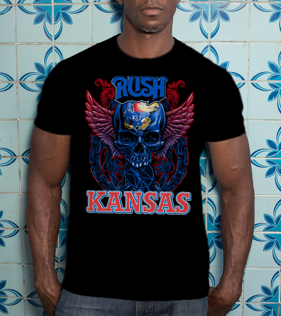 Rush KU Kansas Jayhawks Skull Winged T-Shirt